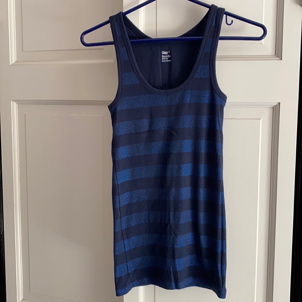 Gap black and blue stripes shiny tank top.